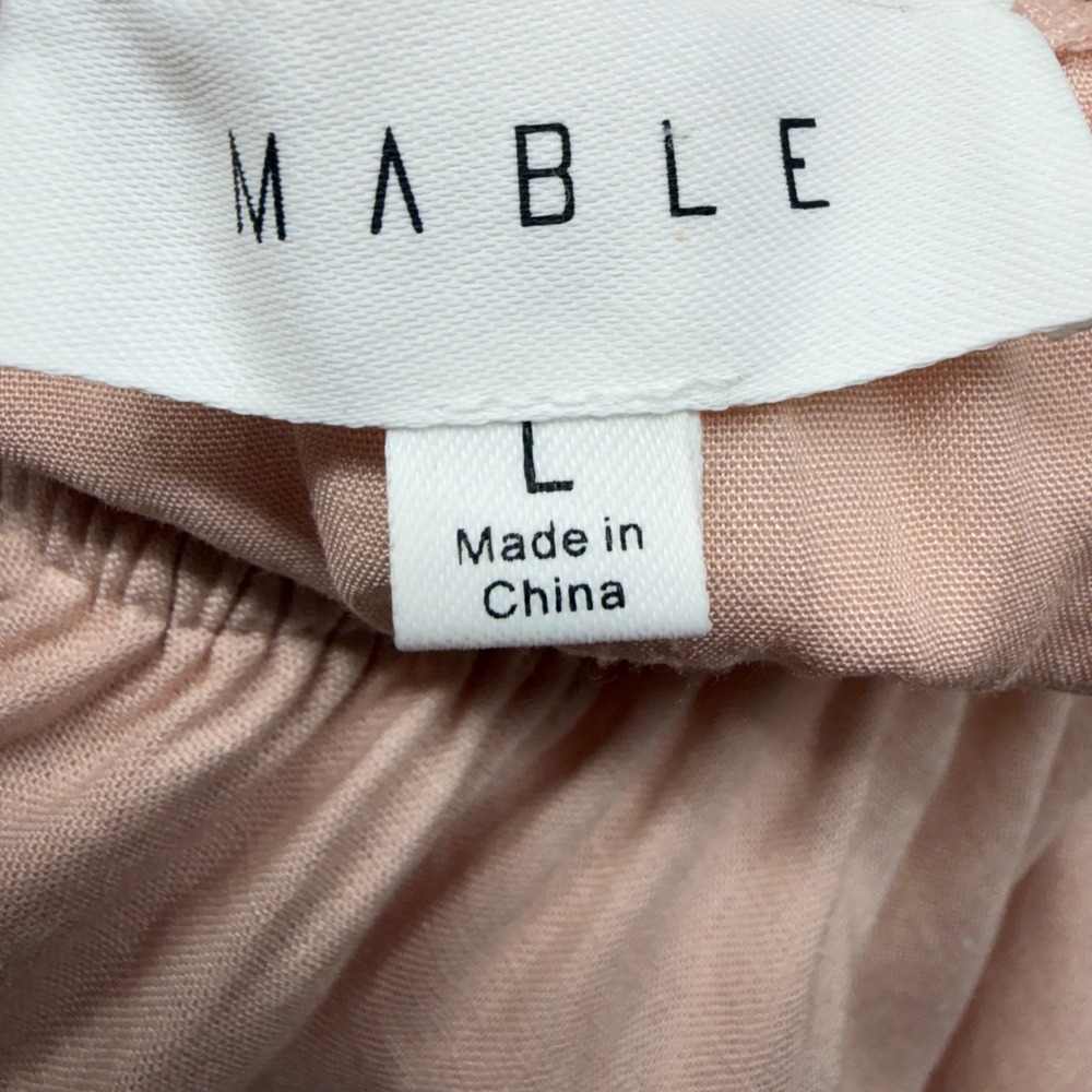Pink Linen Blend Puff Sleeve Mini Dress OpenBack L Cottagecore Coquette Babydoll - Picture 8 of 13